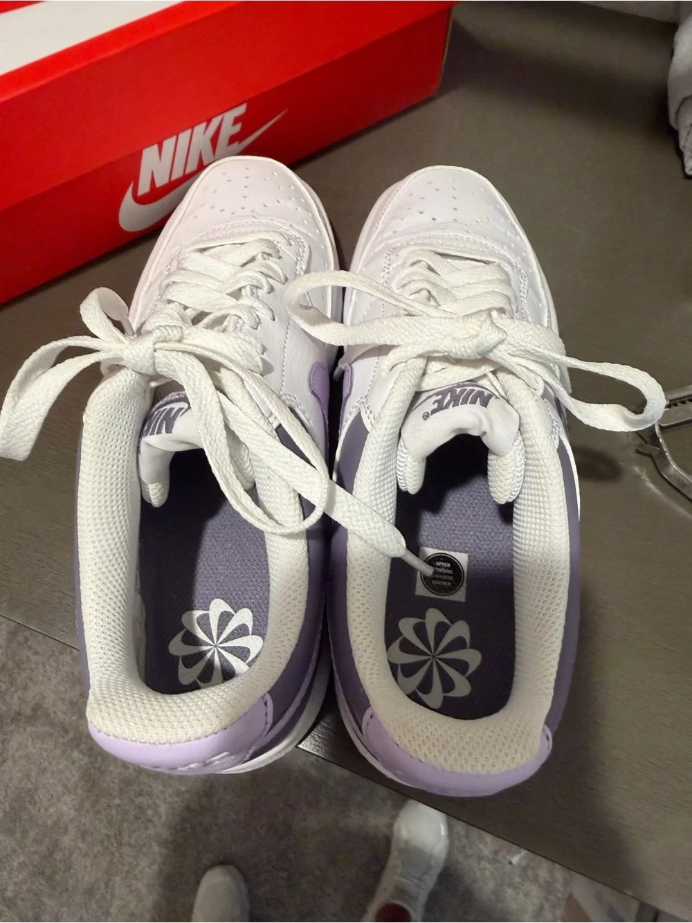 Nike Women’s White and Lavender Low-Top Sneakers